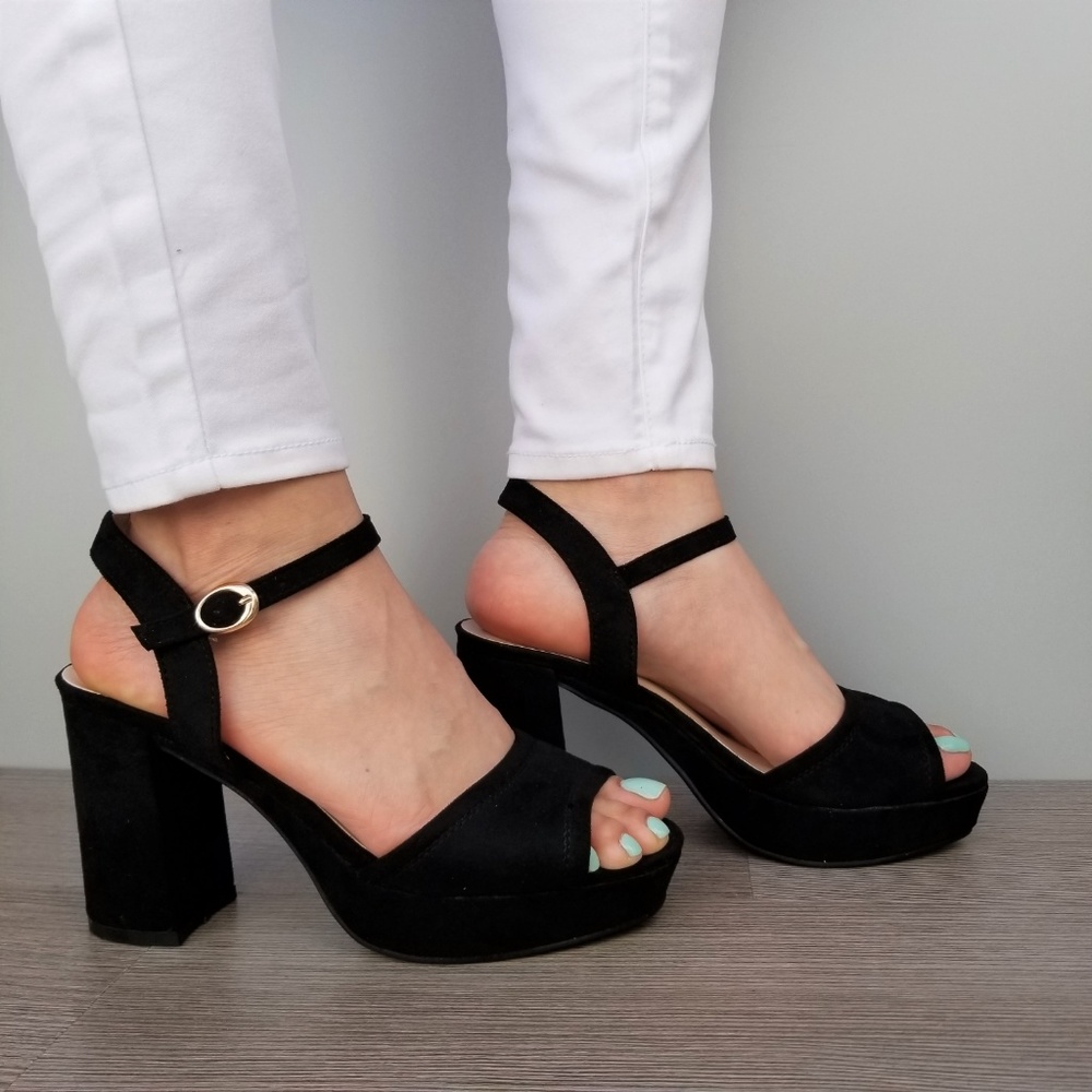 Open Toe  Suede Platform Heel Sandals-F - Picture 3 of 8